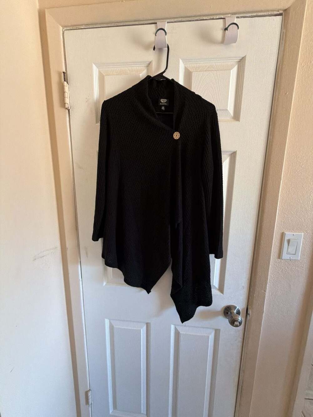 Bobeau Black One-Button Asymmetrical Wrap Cardigan Sweater XS